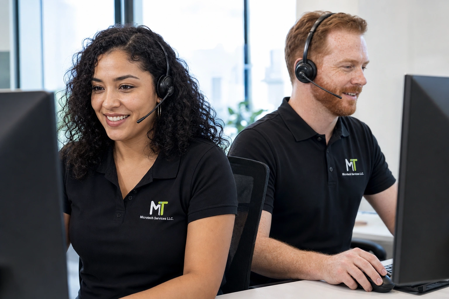 Microtech help-desk specialists assisting customers remotely